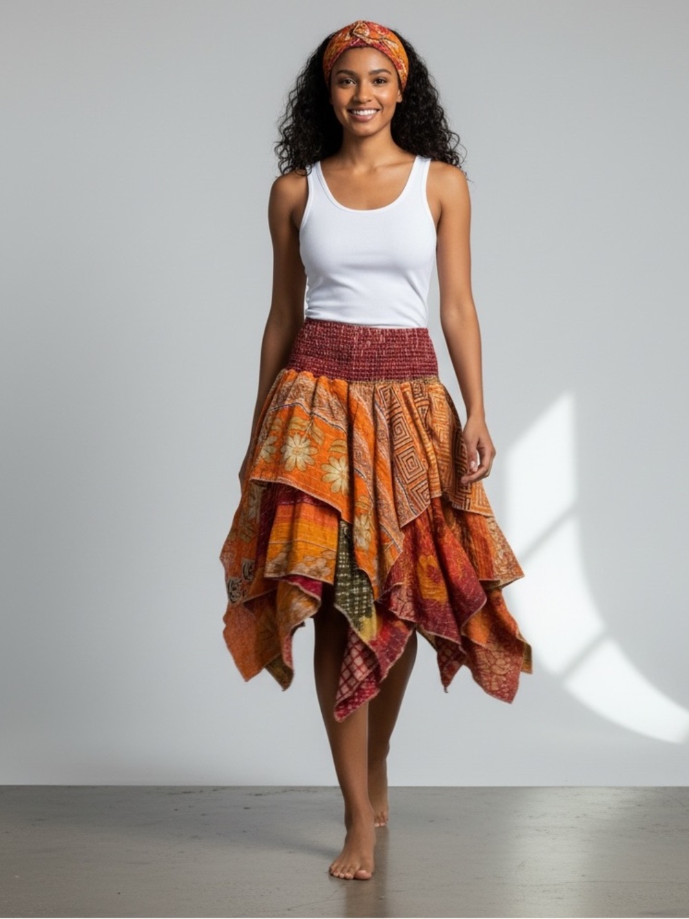 PIXIE SKIRT S8 Kantha BOHO up to 24”waist 32” long handmade Flowy Party Wear